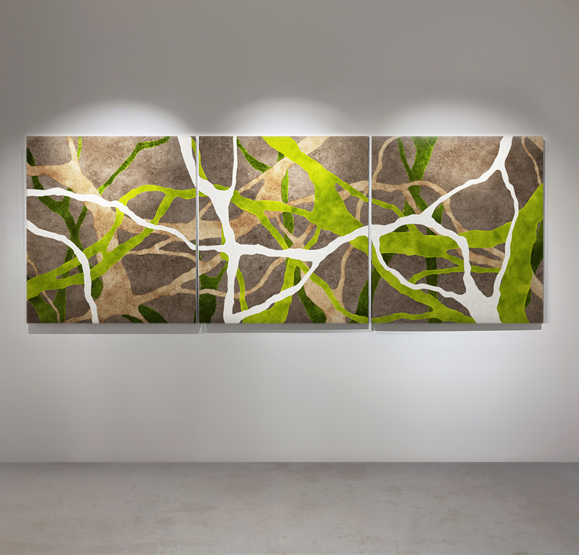 Amorf Serisi / Tuval üzerine karışık teknik / 3x100x120 (300x120 cm, 9 Triptik)